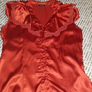 Orange silky dressy blouse